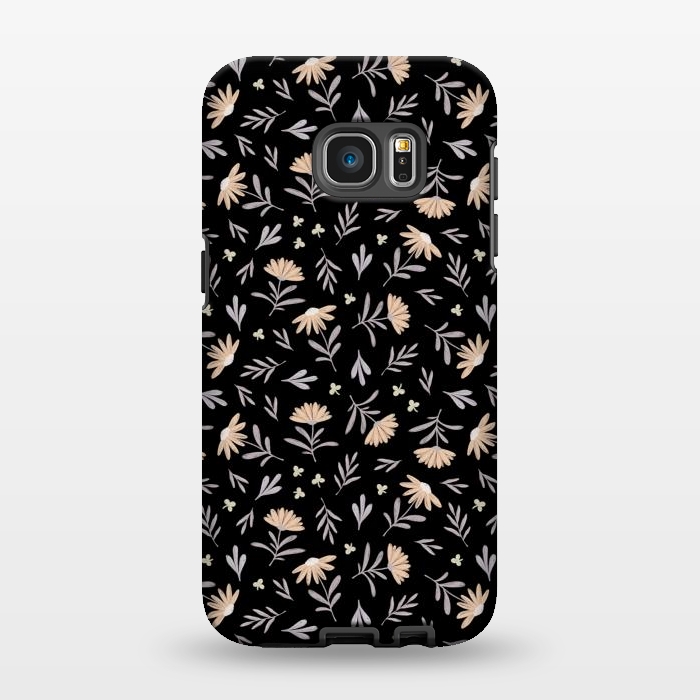 Galaxy S7 EDGE StrongFit Beige flowers on a black by Alena Ganzhela