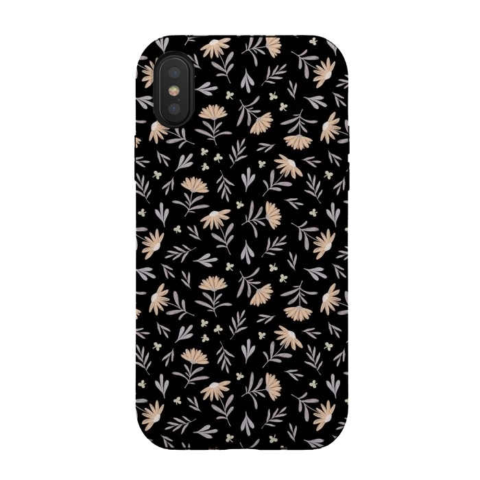 iPhone Xs / X StrongFit Beige flowers on a black by Alena Ganzhela