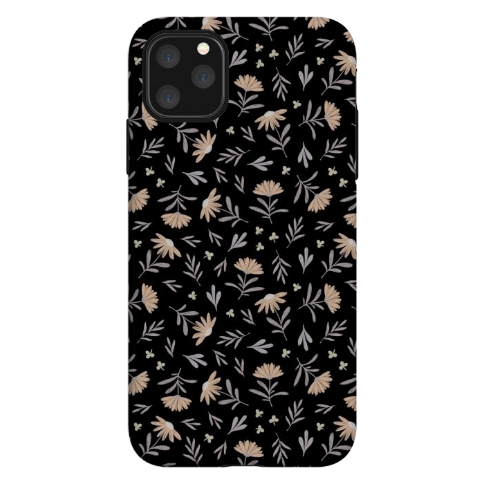 iPhone 11 Pro Max StrongFit Beige flowers on a black by Alena Ganzhela