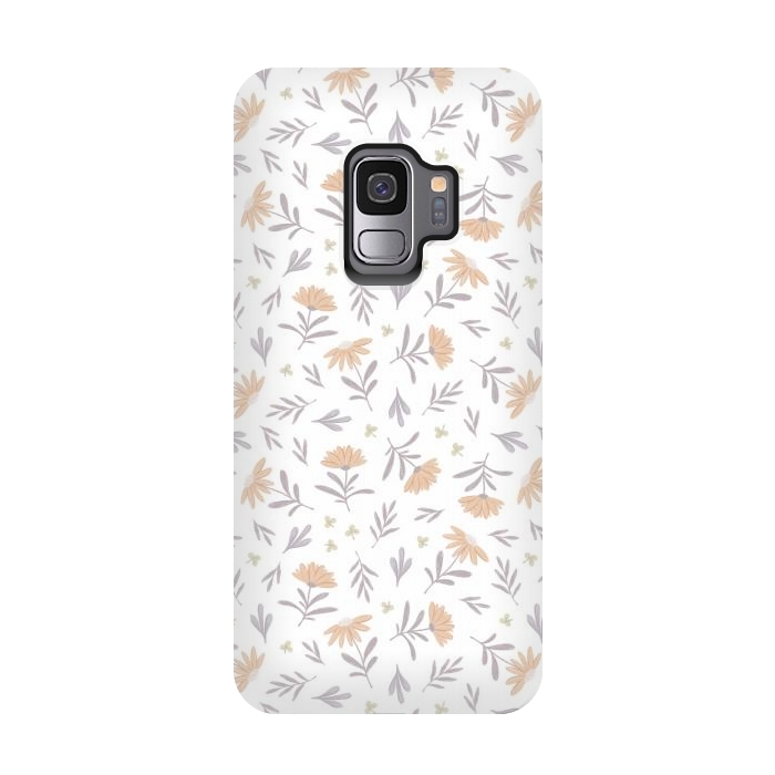 Galaxy S9 StrongFit Beige flowers on a white by Alena Ganzhela