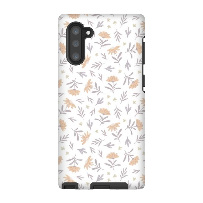 Galaxy Note 10 StrongFit Beige flowers on a white by Alena Ganzhela