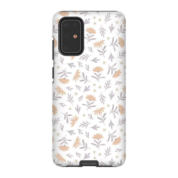 Galaxy S20 Plus StrongFit Beige flowers on a white by Alena Ganzhela