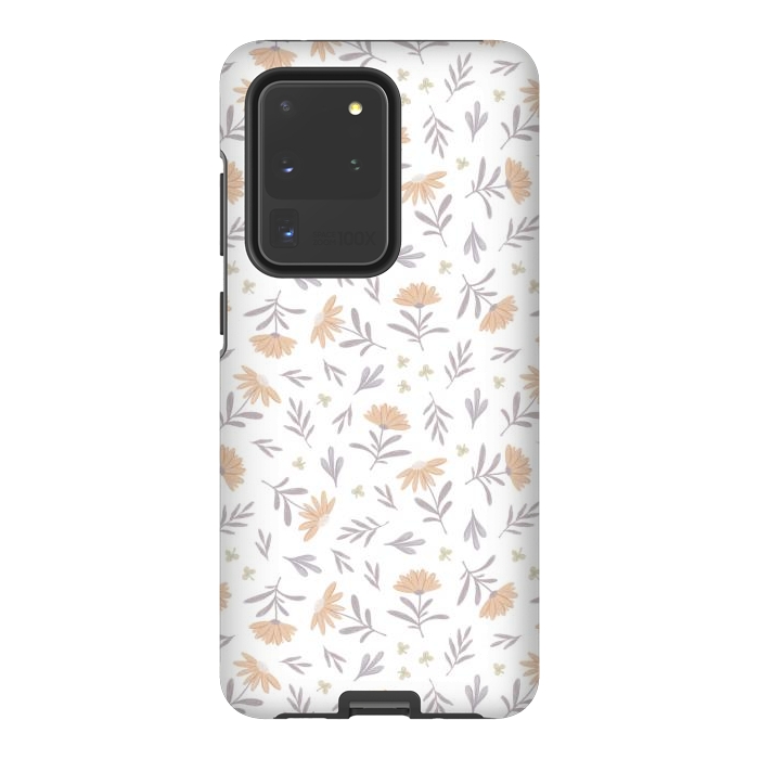 Galaxy S20 Ultra StrongFit Beige flowers on a white by Alena Ganzhela
