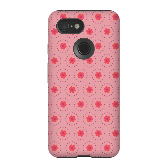 Pixel 3 StrongFit Pink Circular Floral by Rosie Simons