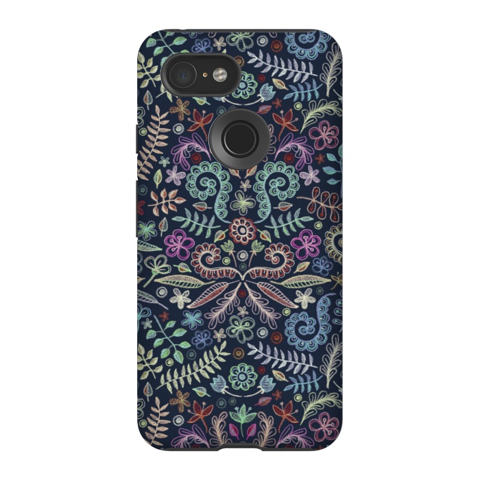 Pixel 3 StrongFit Colored Chalk Floral Doodle Pattern by Micklyn Le Feuvre