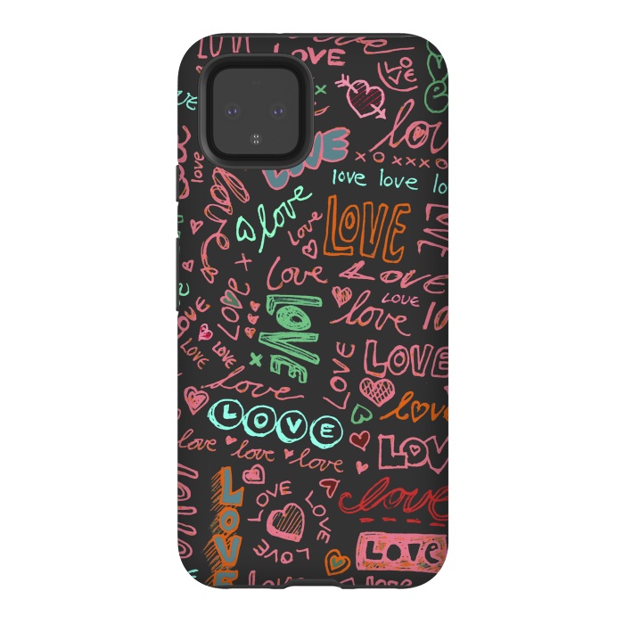 Pixel 4 StrongFit Love Love Love ballpoint doodles by Micklyn Le Feuvre