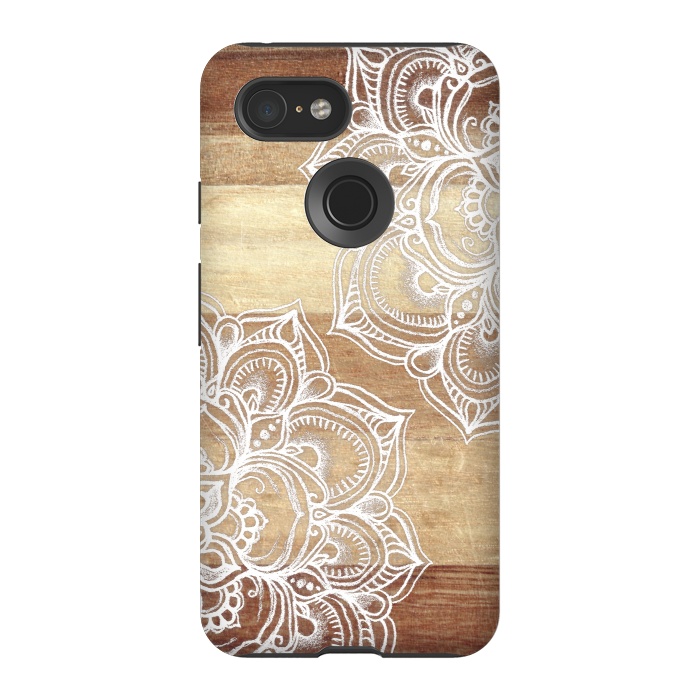 Pixel 3 StrongFit White doodles on blonde wood by Micklyn Le Feuvre