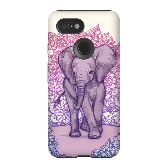 Pixel 3 StrongFit Cute Baby Elephant in pink purple and blue by Micklyn Le Feuvre