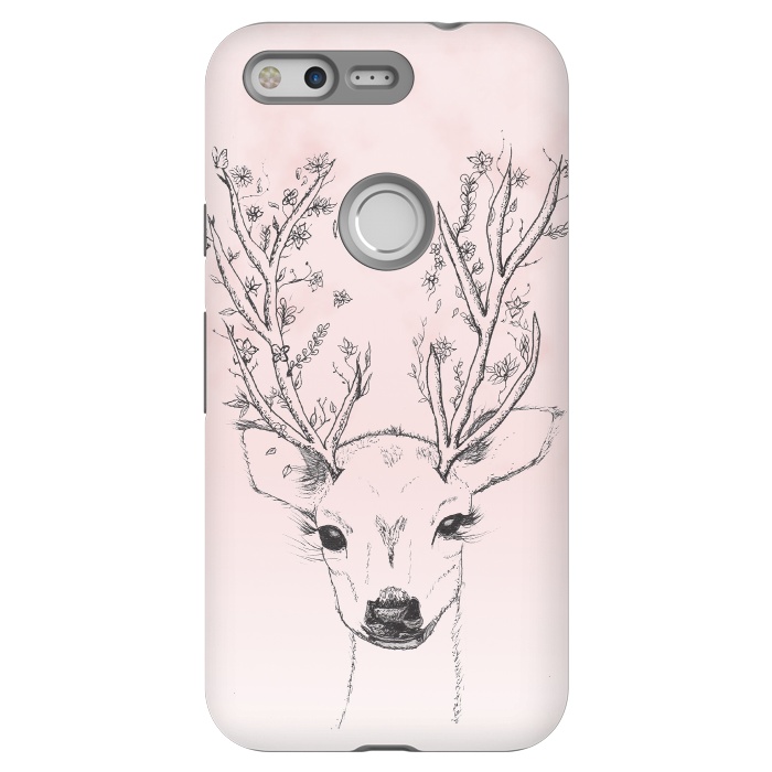 Pixel StrongFit Cute Handdrawn Floral Deer Antlers Pink by Girly Trend