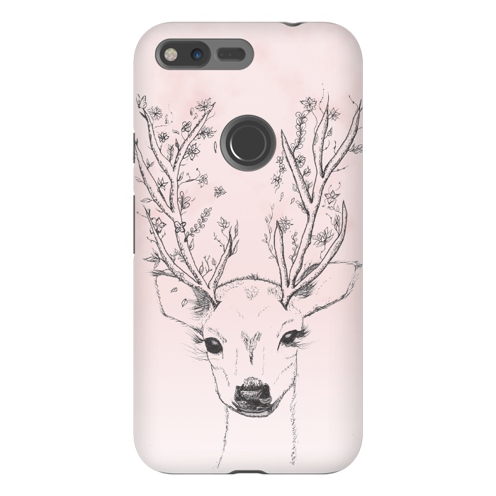 Pixel XL StrongFit Cute Handdrawn Floral Deer Antlers Pink by Girly Trend