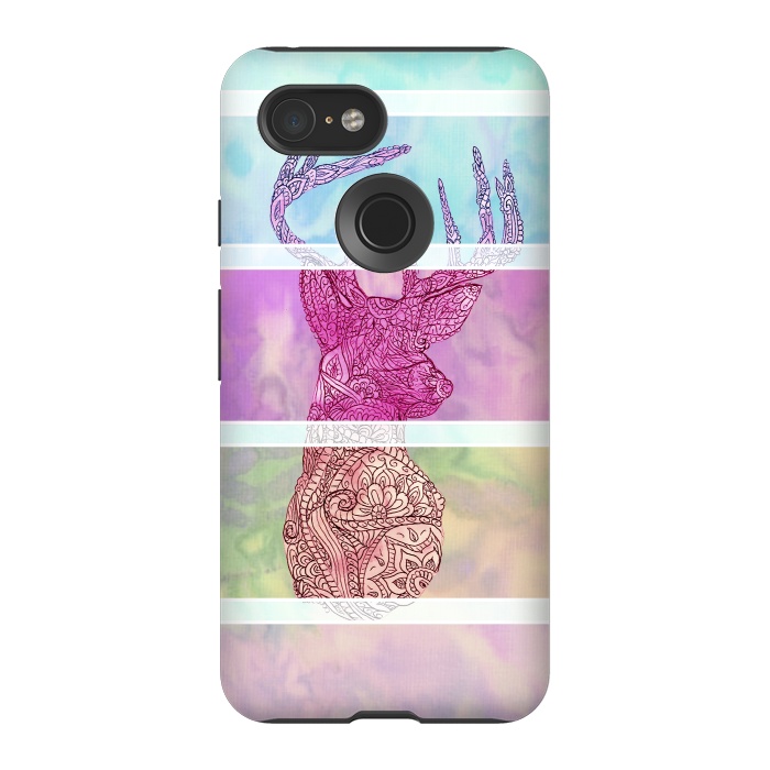 Pixel 3 StrongFit Deer Vintage Stripes Paisley Photo by Girly Trend