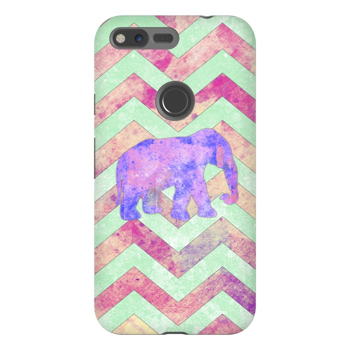 Pixel XL StrongFit Elephant Mint Green Chevron Pink Watercolor by Girly Trend