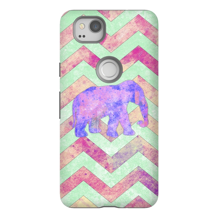 Pixel 2 StrongFit Elephant Mint Green Chevron Pink Watercolor by Girly Trend