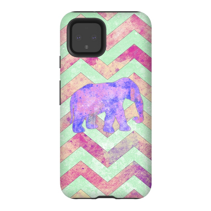 Pixel 4 StrongFit Elephant Mint Green Chevron Pink Watercolor by Girly Trend