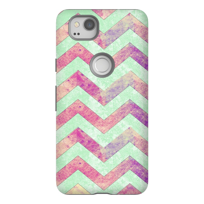 Pixel 2 StrongFit Mint Pink Watercolor Chevron by Girly Trend