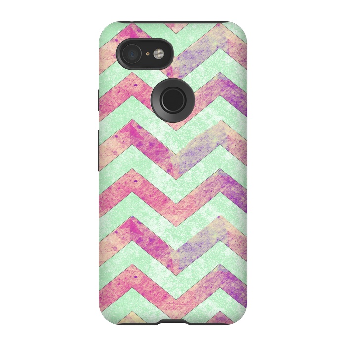 Pixel 3 StrongFit Mint Pink Watercolor Chevron by Girly Trend