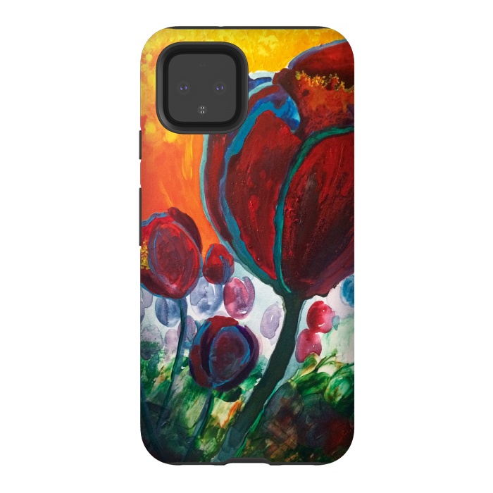 Pixel 4 StrongFit Blue High Tulips on Fire by ANoelleJay