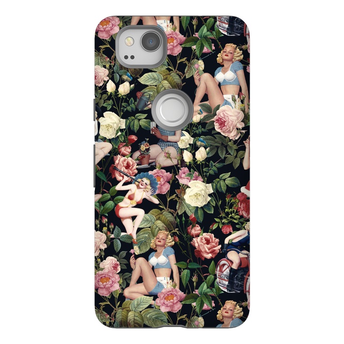Pixel 2 StrongFit Floral and Pin Up Girls Pattern by Burcu Korkmazyurek