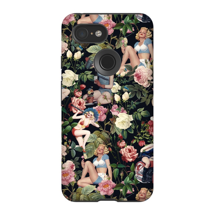 Pixel 3 StrongFit Floral and Pin Up Girls Pattern by Burcu Korkmazyurek