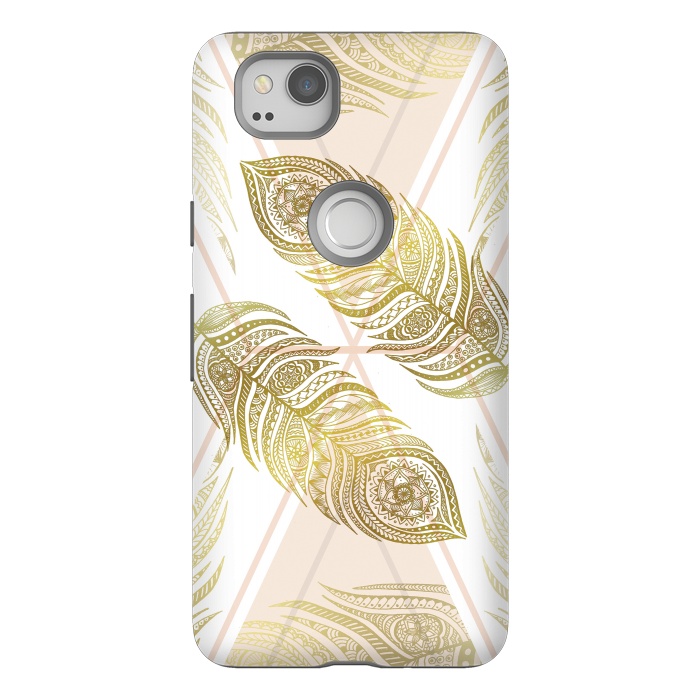 Pixel 2 StrongFit Gold Feathers by Barlena