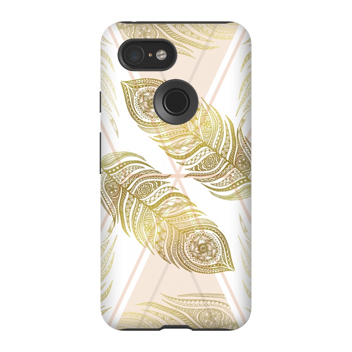 Pixel 3 StrongFit Gold Feathers by Barlena