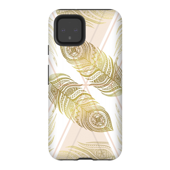 Pixel 4 StrongFit Gold Feathers by Barlena