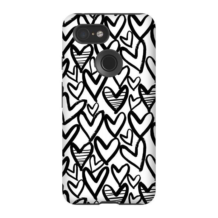 Pixel 3 StrongFit Black and white hearts by Laura Grant