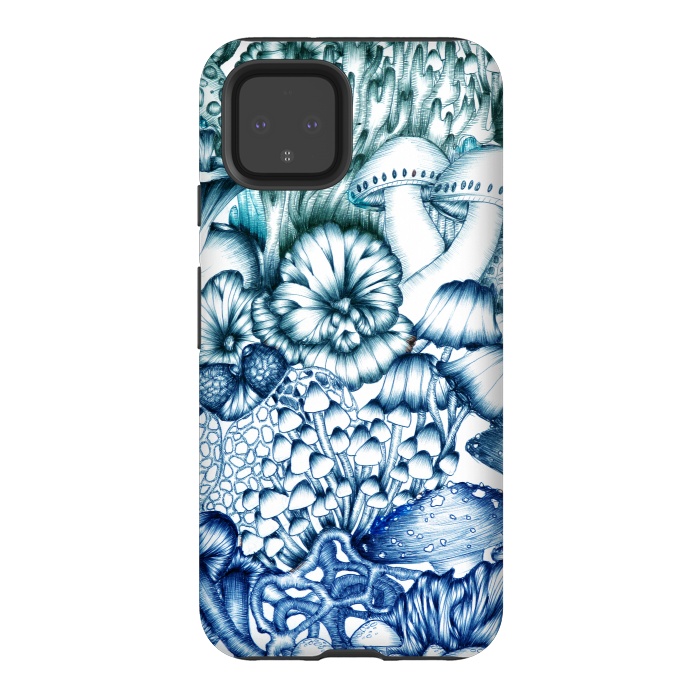 Pixel 4 StrongFit A Medley of Mushrooms in Blue by ECMazur 