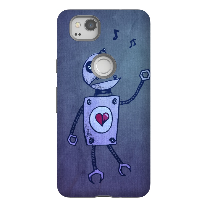 Pixel 2 StrongFit Blue Happy Cartoon Singing Robot by Boriana Giormova