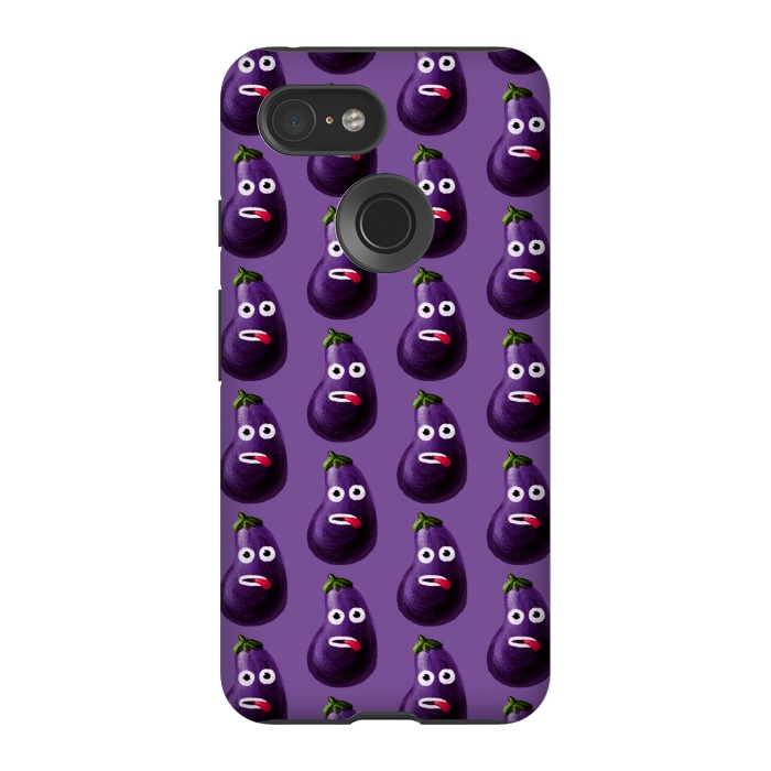 Pixel 3 StrongFit Purple Funny Cartoon Eggplant Pattern by Boriana Giormova