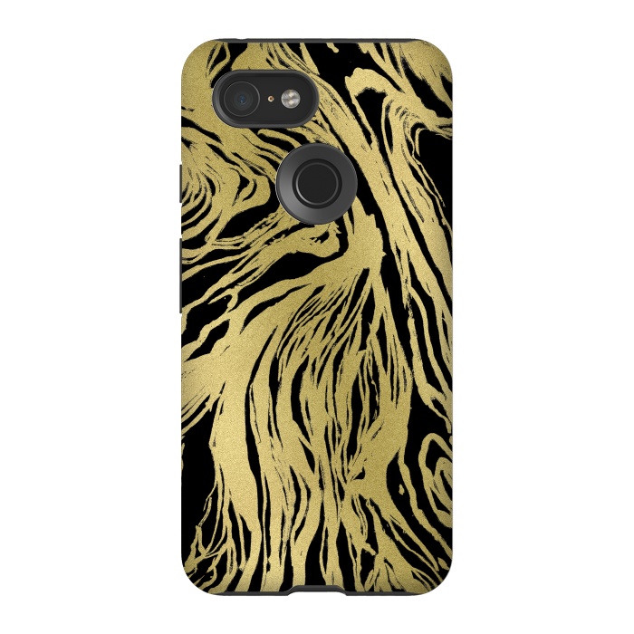 Pixel 3 StrongFit Black and Gold Marble by Caitlin Workman