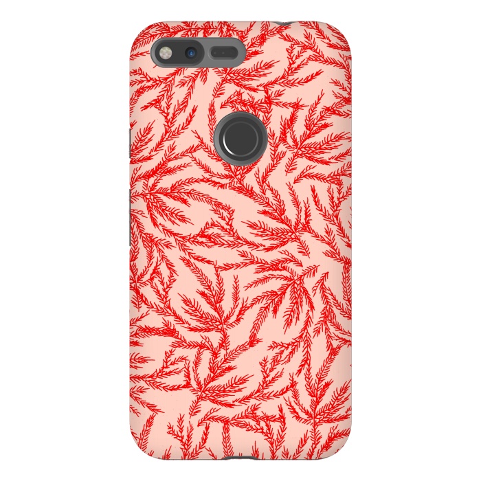 Pixel XL StrongFit Red and Pink Coral Ferns by Caitlin Workman