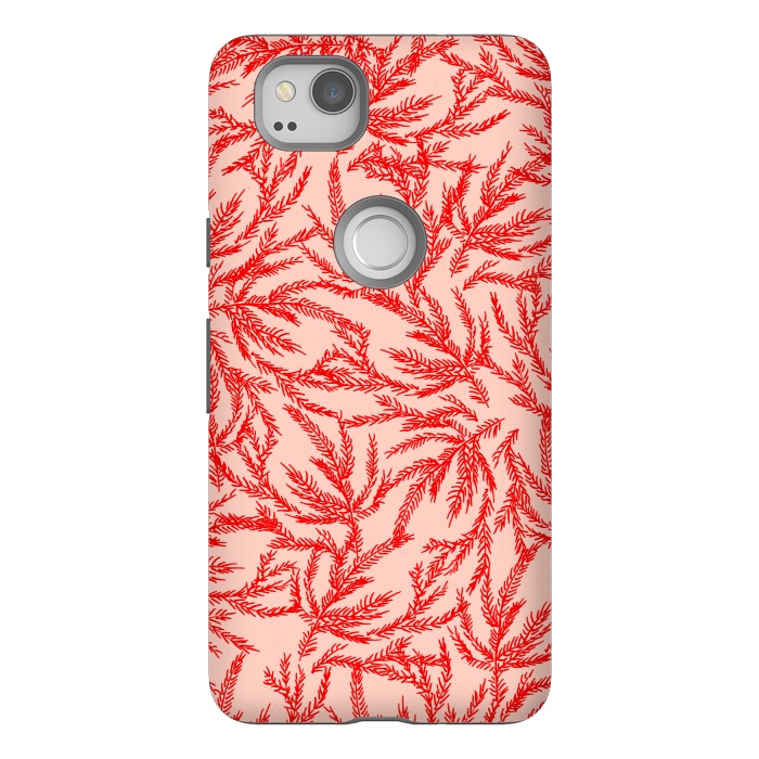 Pixel 2 StrongFit Red and Pink Coral Ferns by Caitlin Workman