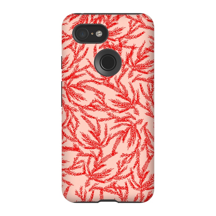 Pixel 3 StrongFit Red and Pink Coral Ferns by Caitlin Workman