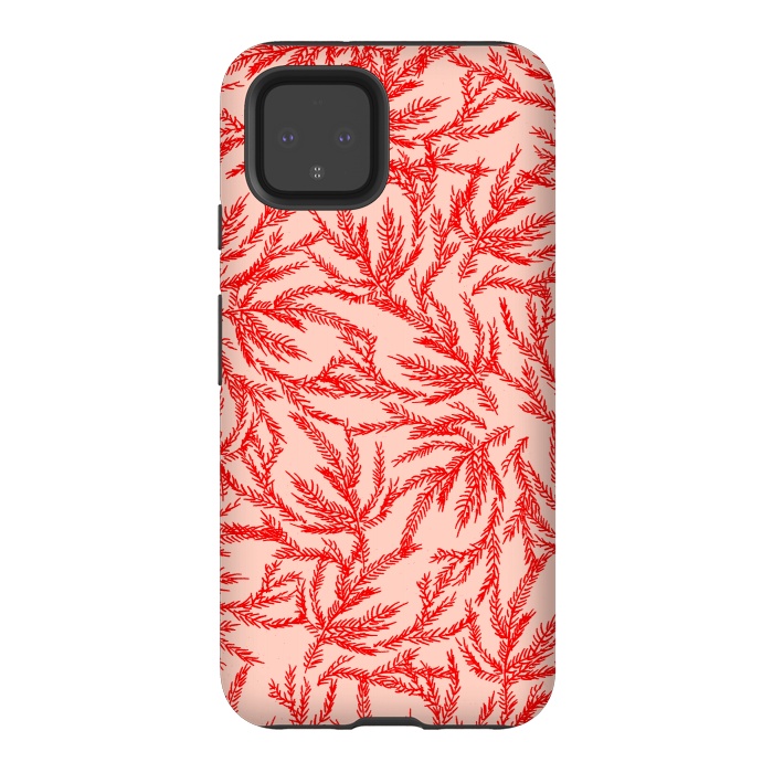 Pixel 4 StrongFit Red and Pink Coral Ferns by Caitlin Workman