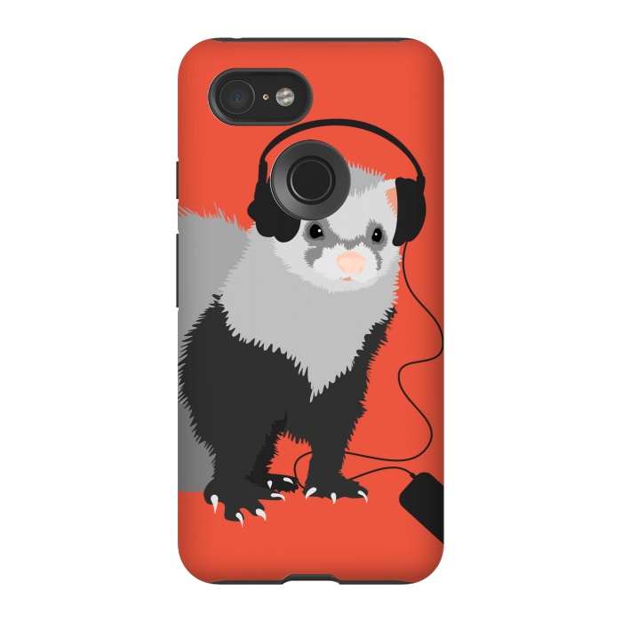 Pixel 3 StrongFit Funny Music Lover Ferret by Boriana Giormova
