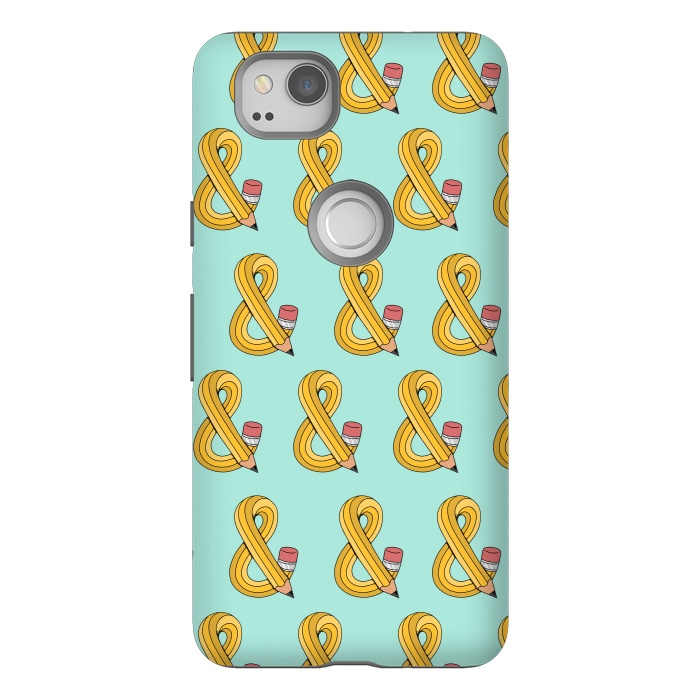 Pixel 2 StrongFit Ampersand Pencil Pattern Green by Coffee Man