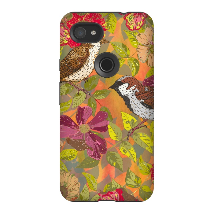 Pixel 3AXL StrongFit Sparrow and Wild Rose by Lotti Brown