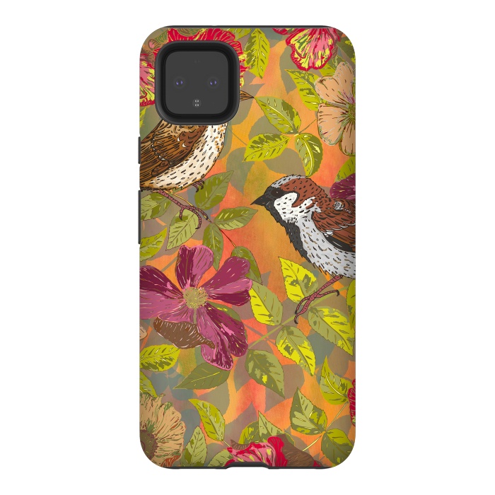 Pixel 4XL StrongFit Sparrow and Wild Rose by Lotti Brown