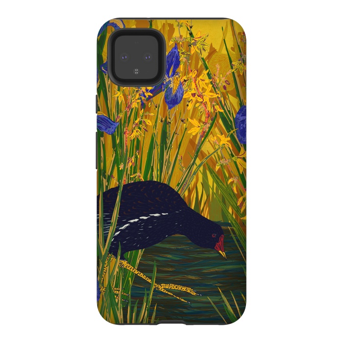 Pixel 4XL StrongFit Moorhen and Iris by Lotti Brown