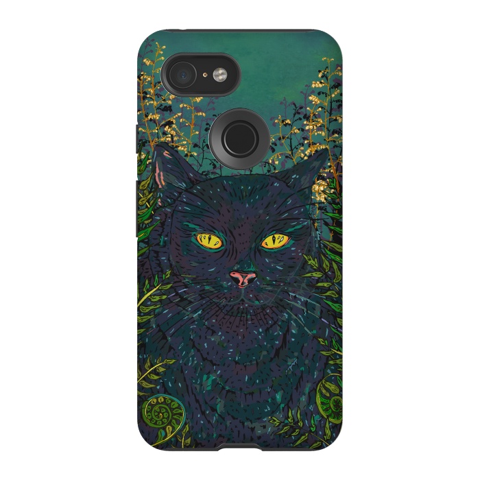 Pixel 3 StrongFit Black Cat in Ferns by Lotti Brown