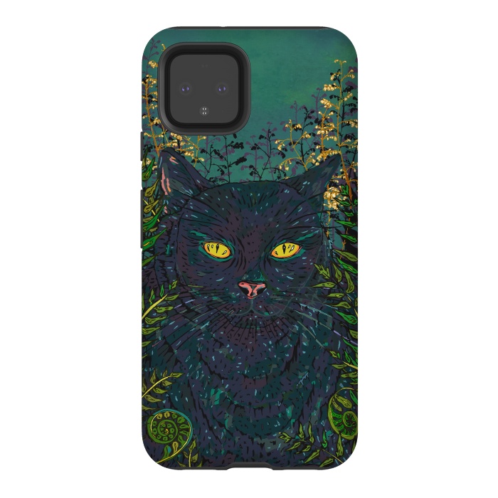 Pixel 4 StrongFit Black Cat in Ferns by Lotti Brown