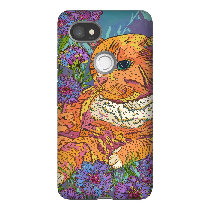 Pixel 2XL StrongFit Ginger Cat in Flowers by Lotti Brown