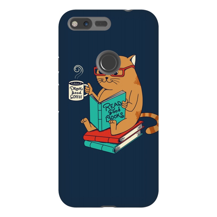 Pixel XL StrongFit Cat drink good coffee read good books by Coffee Man