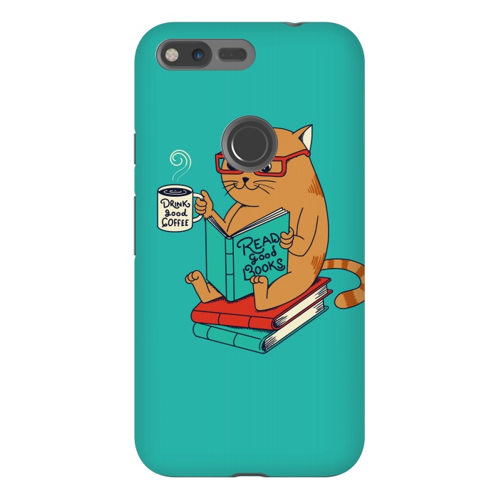 Pixel XL StrongFit Cat coffee and books by Coffee Man