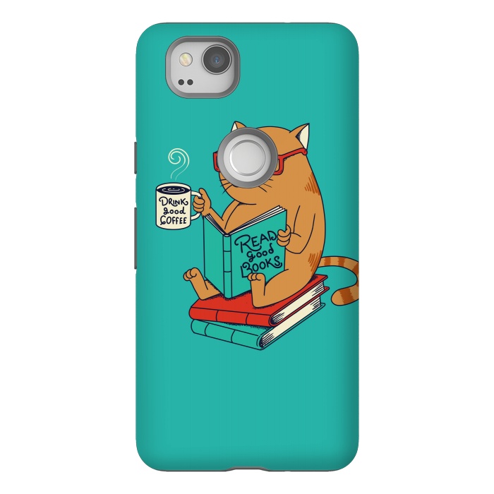 Pixel 2 StrongFit Cat coffee and books by Coffee Man