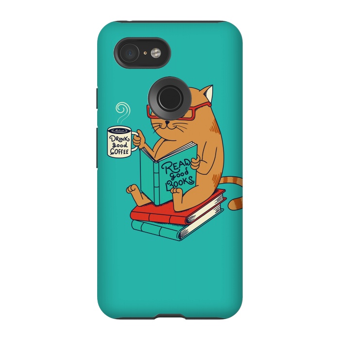 Pixel 3 StrongFit Cat coffee and books by Coffee Man