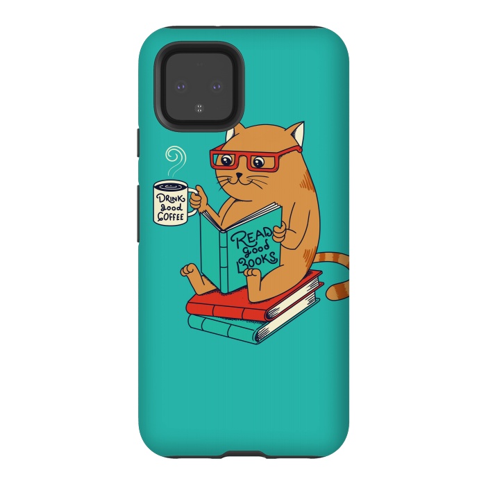 Pixel 4 StrongFit Cat coffee and books by Coffee Man