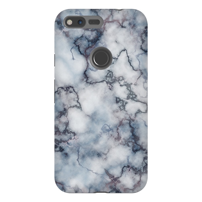 Pixel XL StrongFit Blue and Silver Veined Marble by CatJello