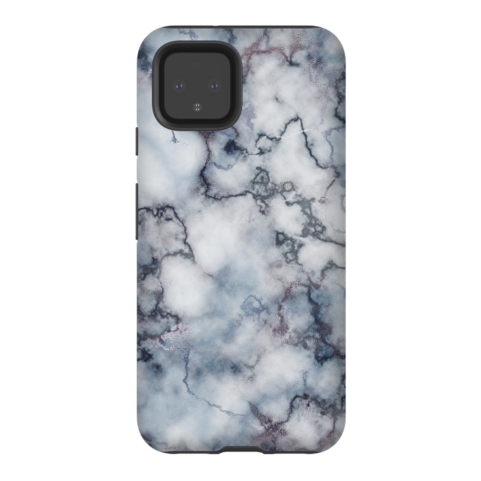 Pixel 4 StrongFit Blue and Silver Veined Marble by CatJello